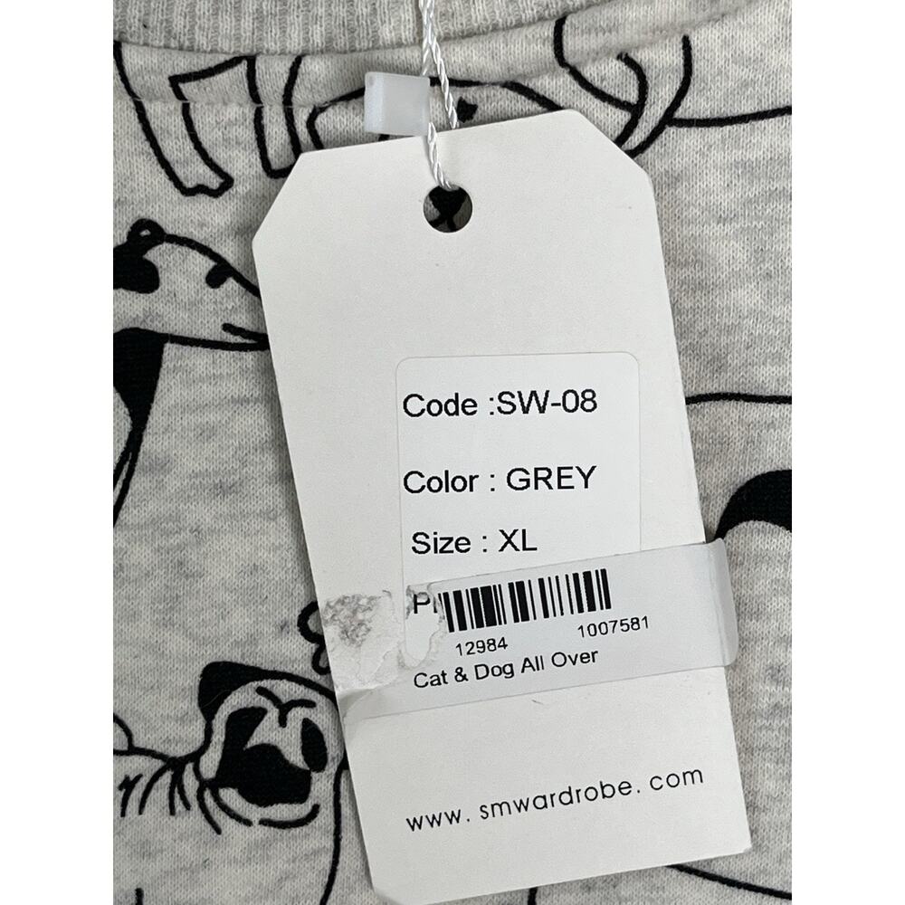 SM Wardrobe SW-08 DOG All Over Sweatshirt Size XL Heather Grey Fleece Puppy NWT - Picture 6 of 8